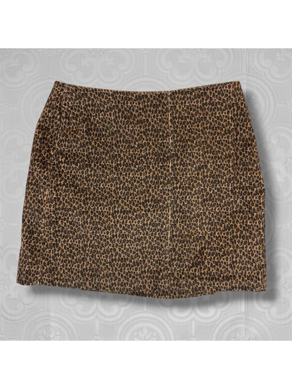Vintage 90s Corduroy Mini Skirt Womens 11 Brown Leopard Print by Day2Day